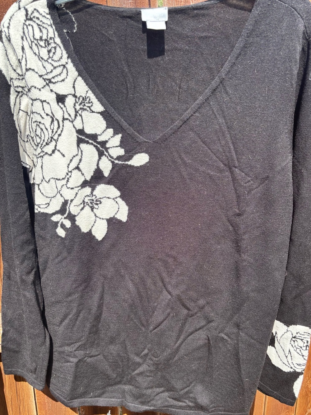 Black Women's Long-Sleeve light sweater with White Floral Accent